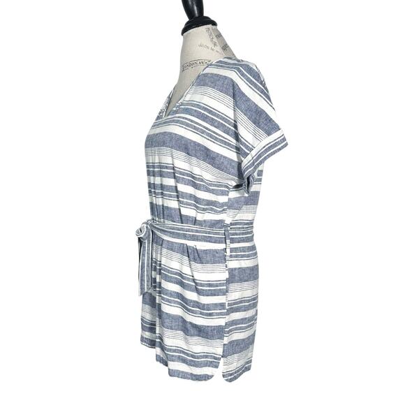 Madewell | Women | Perimeter Stripe Coastal Linen Blend Tie Waist Romper | Small - Picture 4 of 15